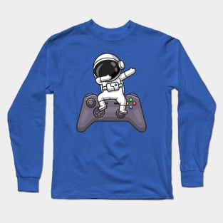 Cute Astronaut Dabbing On Controller Cartoon Long Sleeve T-Shirt